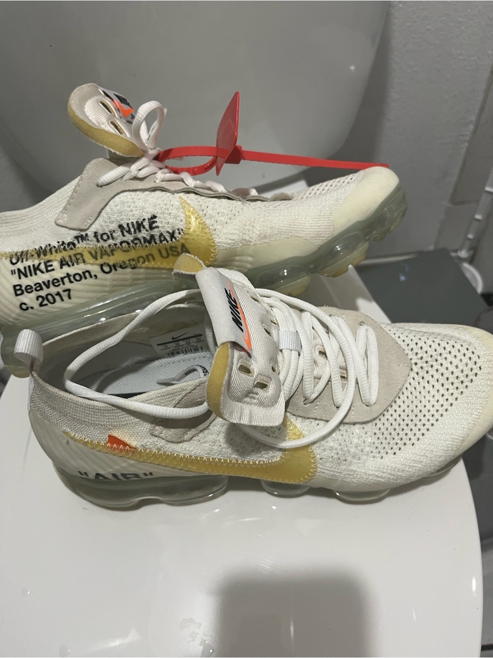 Off-White x Nike Women's VaporMax Sneakers in Cream with Yellow Accent